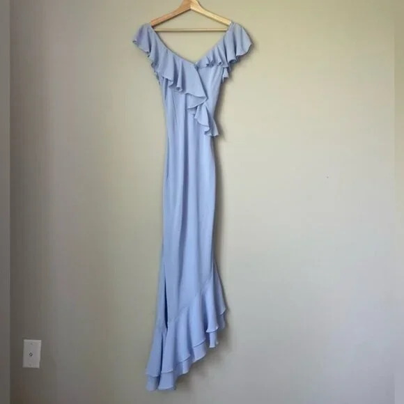 NEW Reformation Martine Midi Asymmetric Dress Ice Water Light Blue | size XS - Picture 11 of 13